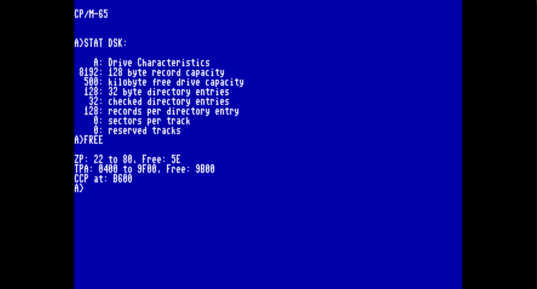 CP/M-65 running on a Commander X16